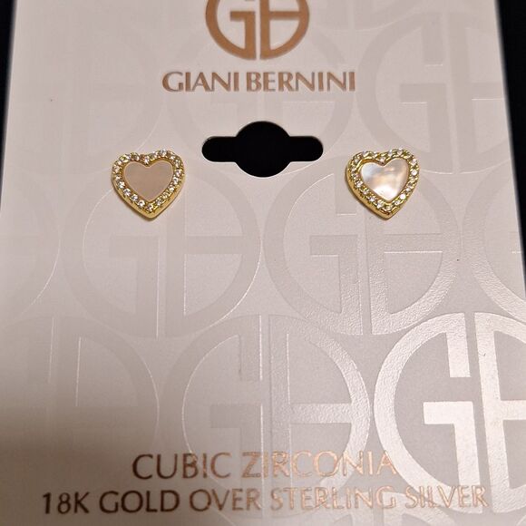 🎁Giani Bernini 18 K Gold Over SS Heart Stud Earrings w/Sparkling Cubic Zirconia - Picture 3 of 6